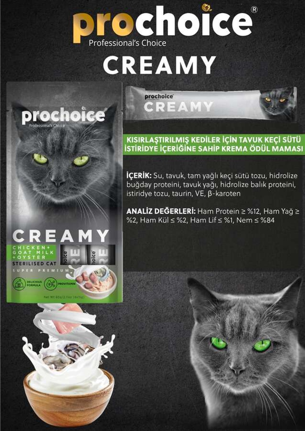 Creamy Kediler İçin Tavuklu, Keçi Sütlü ve İstridyeli Sıvı Ödülü 4x15gr