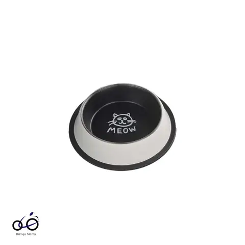 Beyaz Kedi Desenli Mama & Su Kabı-8oz-Beyaz