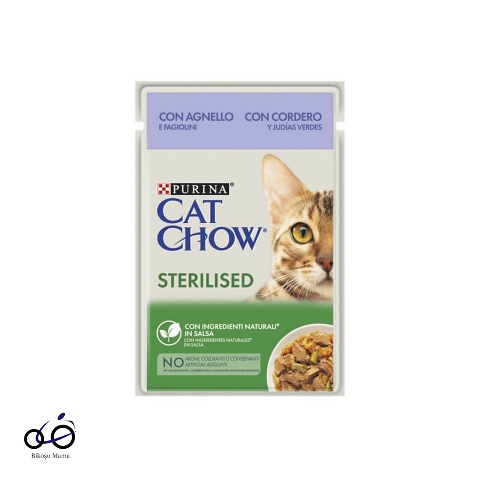 Pouch Sos İçinde Kuzu Etli ve Yeşil Fasulyeli Kısırlaştırılmış Kedi Yaş Maması 85gr