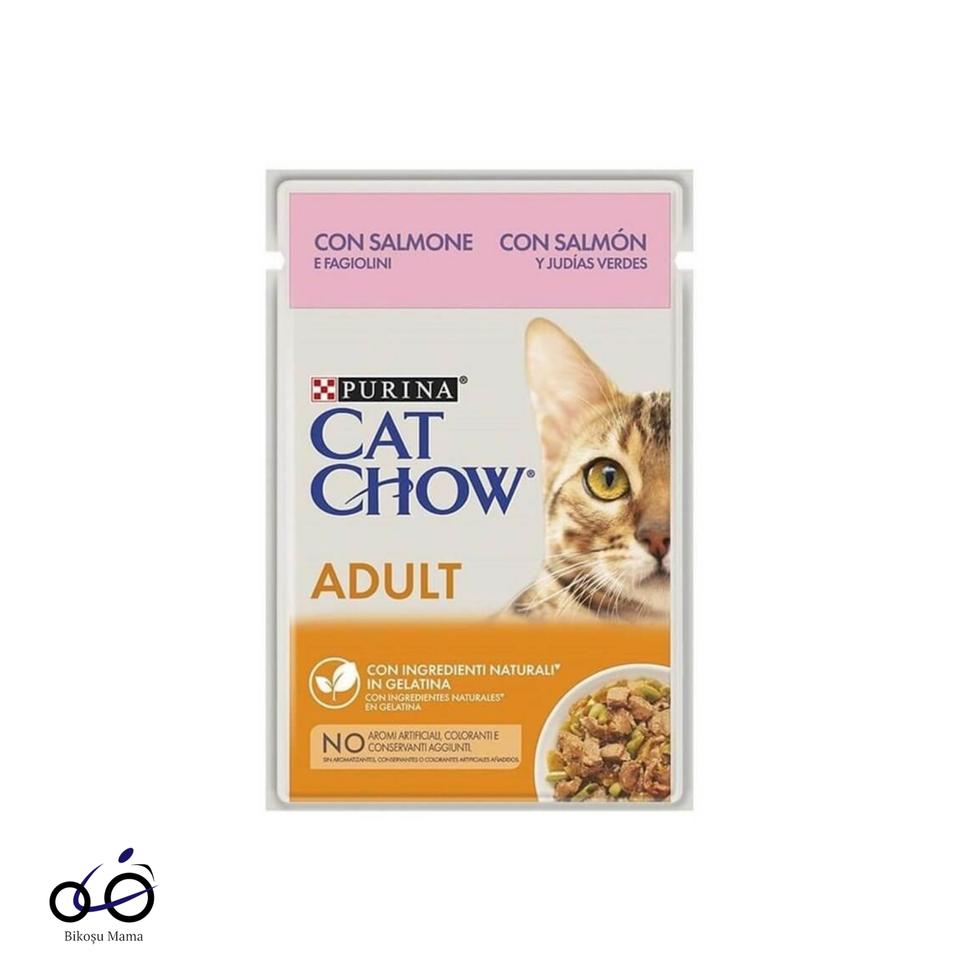 Pouch Jöle İçinde Somonlu ve Yeşil Fasulyeli Yetişkin Kedi Yaş Maması 85gr