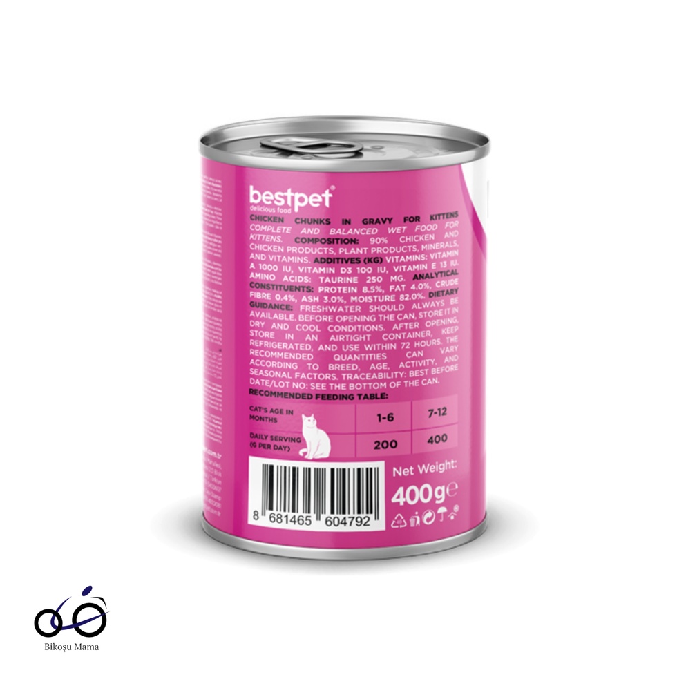Tavuk Parça Etli Ve Soslu Yavru Kedi Konservesi 400gr