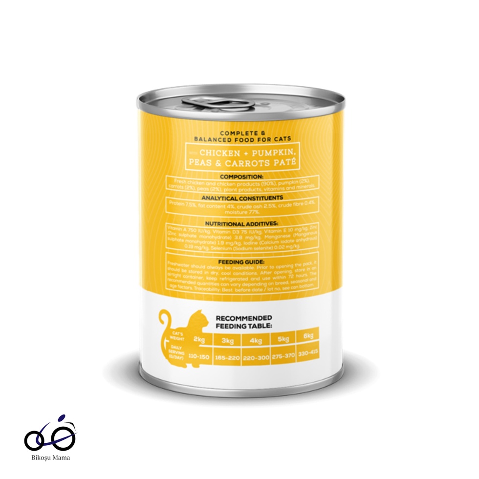 Chefs Choice Hipoalerjenik, Tavuk Etli, Balkabaklı, Bezelyeli Ve Havuçlu Tahılsız Ezme Yetişkin Kedi Konservesi 400gr