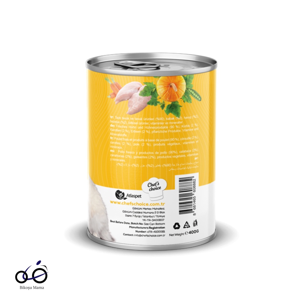 Chefs Choice Hipoalerjenik, Tavuk Etli, Balkabaklı, Bezelyeli Ve Havuçlu Tahılsız Ezme Yetişkin Kedi Konservesi 400gr
