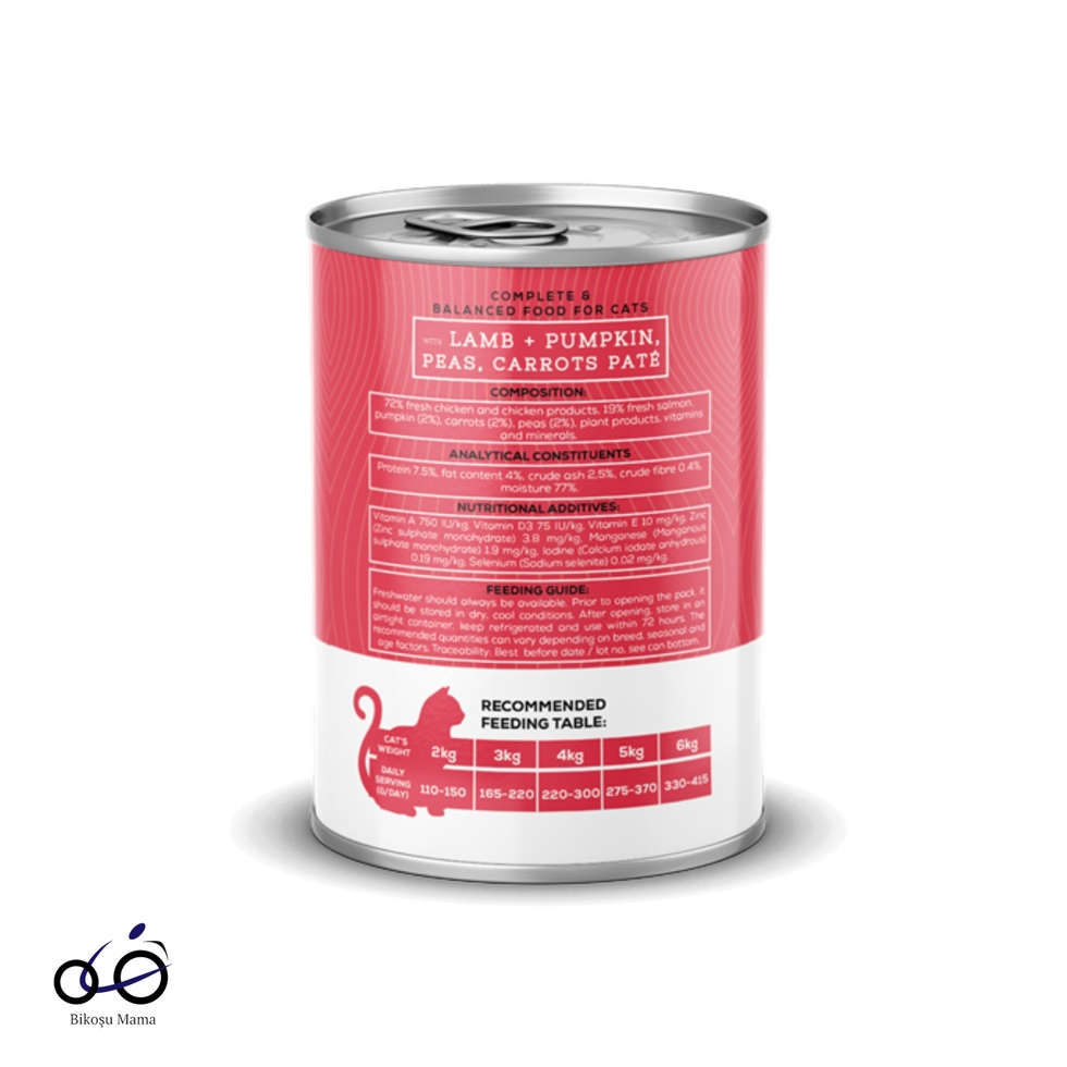 Chefs Choice Hipoalerjenik, Kuzu Etli, Balkabaklı, Bezelyeli Ve Havuçlu Tahılsız Ezme Yetişkin Kedi Konservesi 400gr