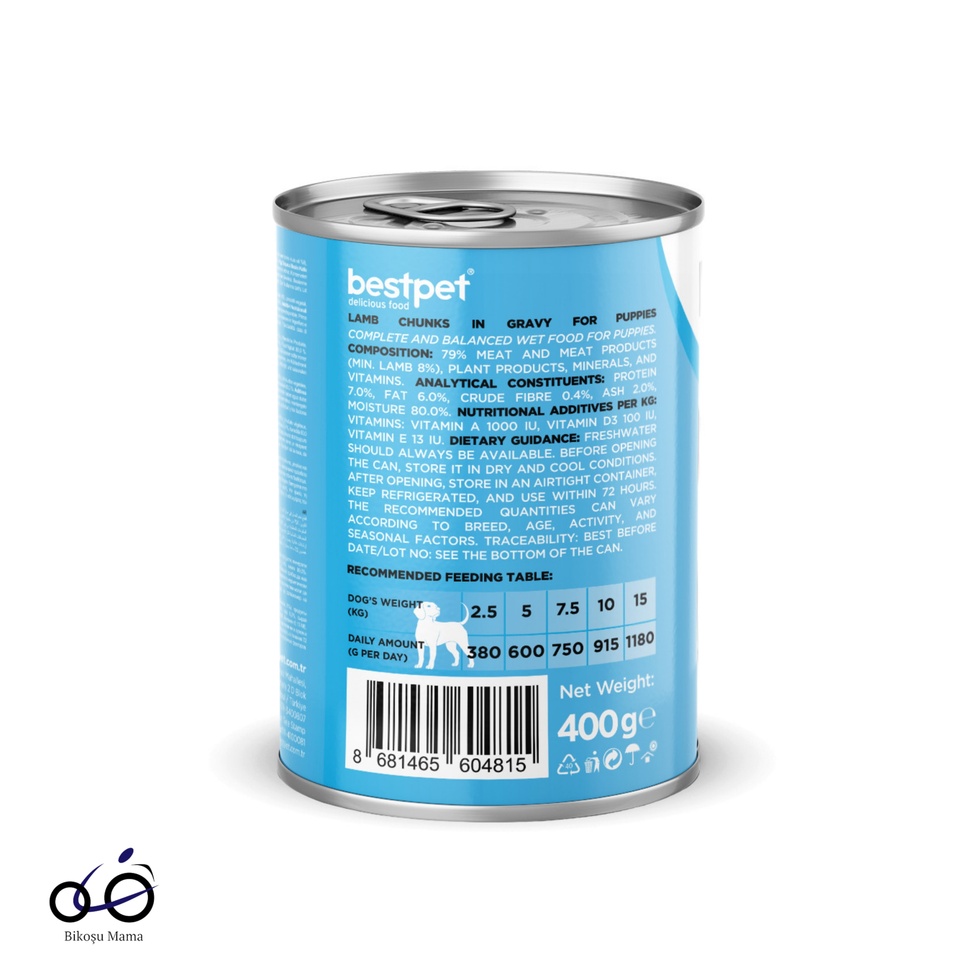 Kuzu Parça Etli Ve Soslu Yavru Köpek Konservesi 400gr