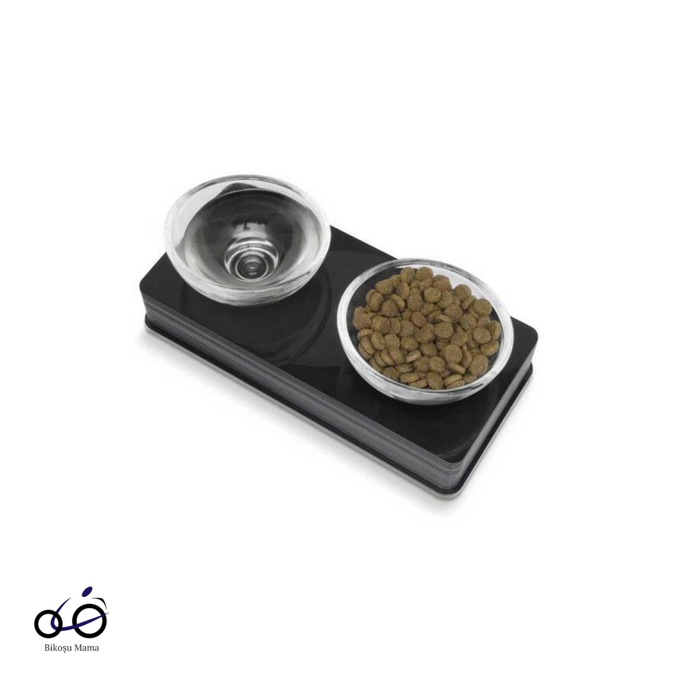Siyah İkili Cam Kedi ve Köpek Mama Kabı 200ml