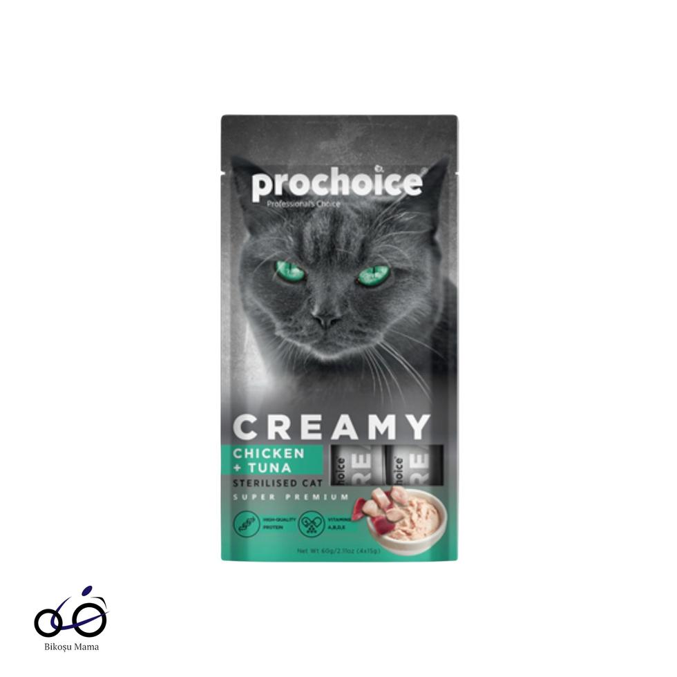 Creamy Kısırlaştırılmış Kediler İçin Tavuklu ve Tuna Balıklı Sıvı Ödülü 4x15gr