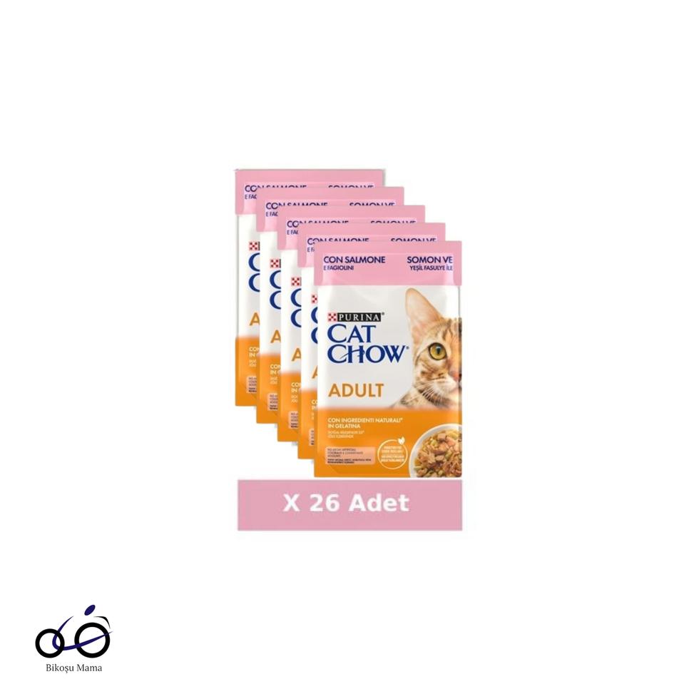 Pouch Jöle İçinde Somonlu ve Yeşil Fasulyeli Yetişkin Kedi Konservesi 26x85gr