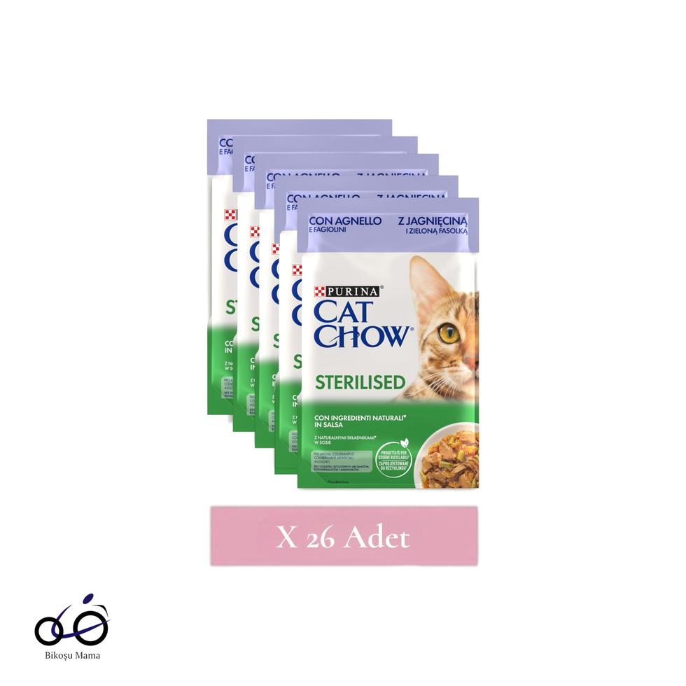 Pouch Sos İçinde Kuzu Etli ve Yeşil Fasulyeli Kısırlaştırılmış Kedi Konservesi 26X85gr