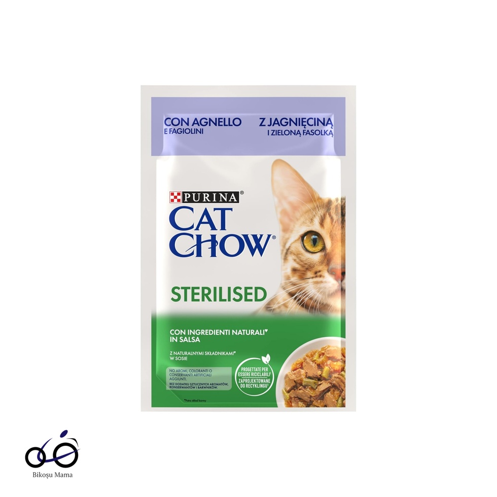 Pouch Sos İçinde Kuzu Etli ve Yeşil Fasulyeli Kısırlaştırılmış Kedi Konservesi 26X85gr