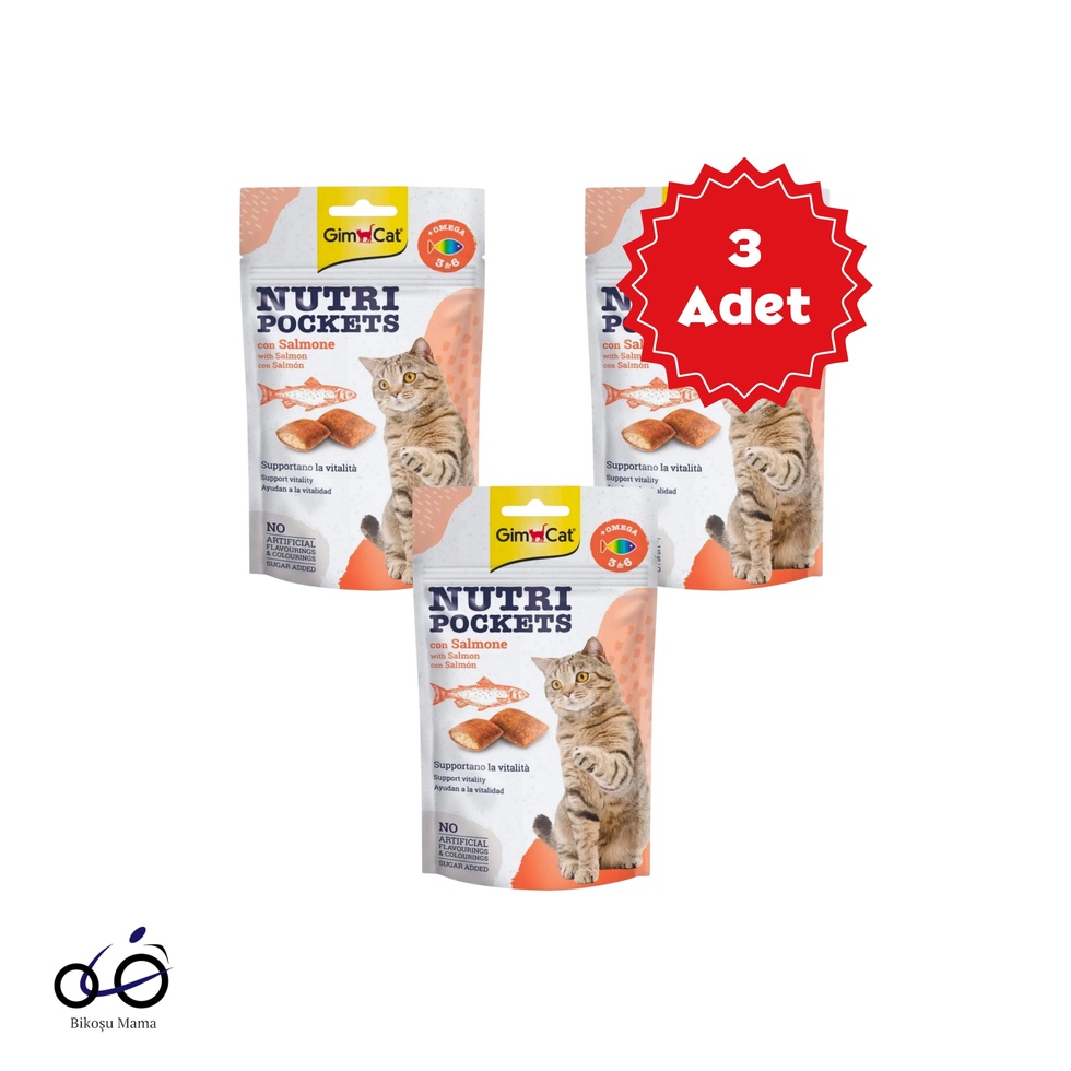 GimCat Nutripockets Somon Balıklı Omega 3 ve Omega 6 Kedi Ödülü 3x60gr