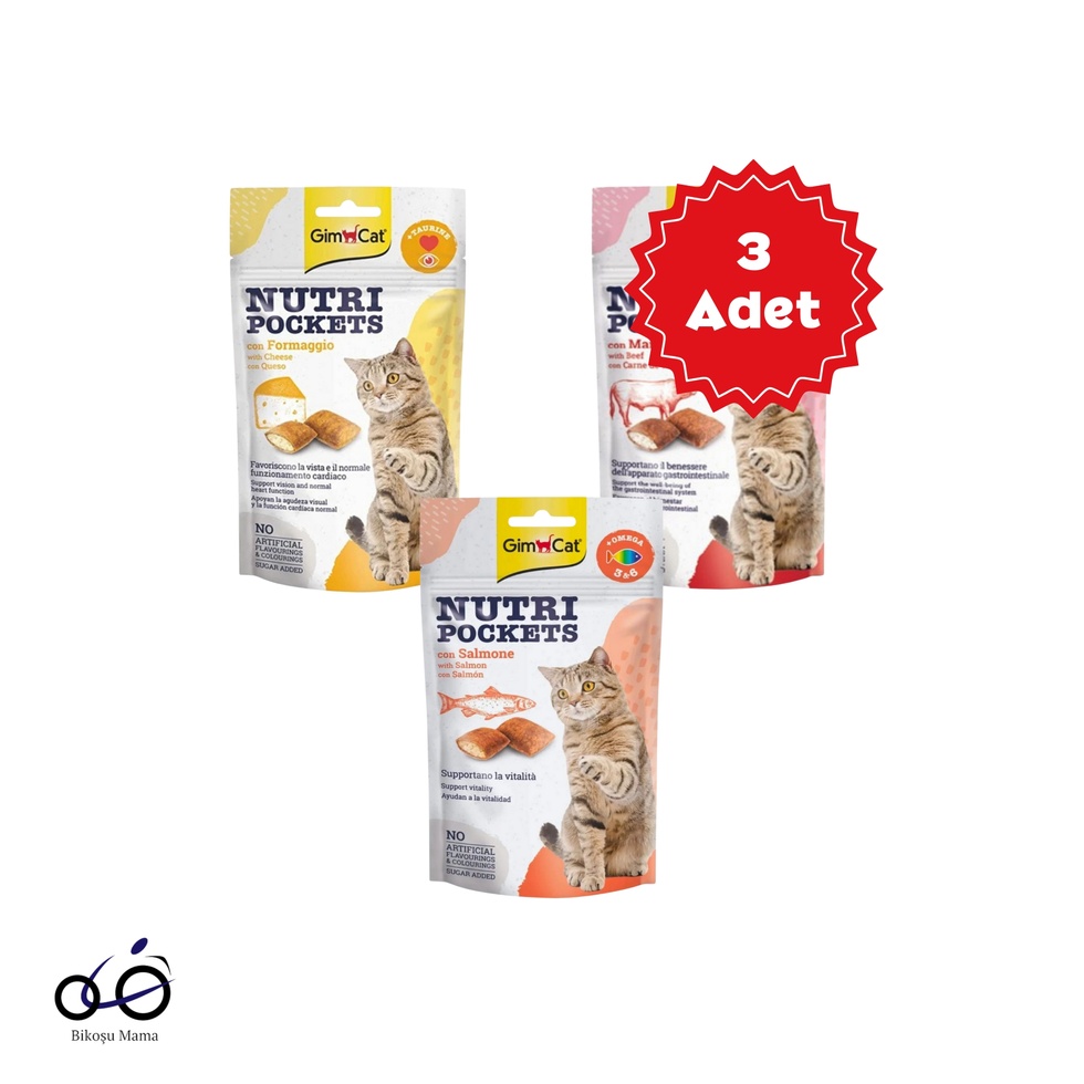 Nutripockets Kedi Ödülü Biftek Malt 60gr + Kedi Ödülü Somon Omega 3&6 60gr + Kedi Peynir Taurin 60gr