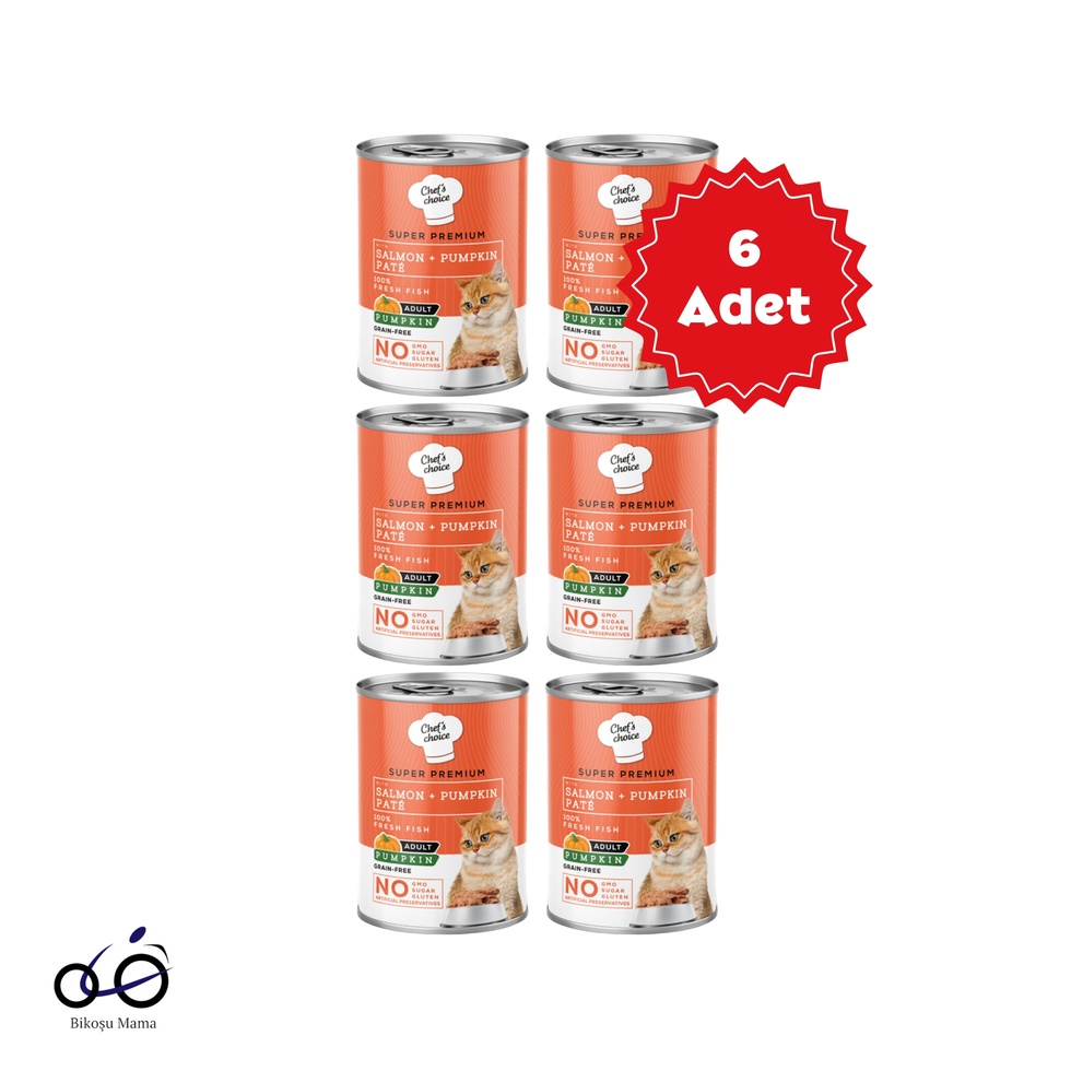 Chefs Choice Tahılsız, Hipoalerjenik, Somon Balıklı Ve Balkabaklı Ezme Yetişkin Kedi Yaş Mama 6x400gr