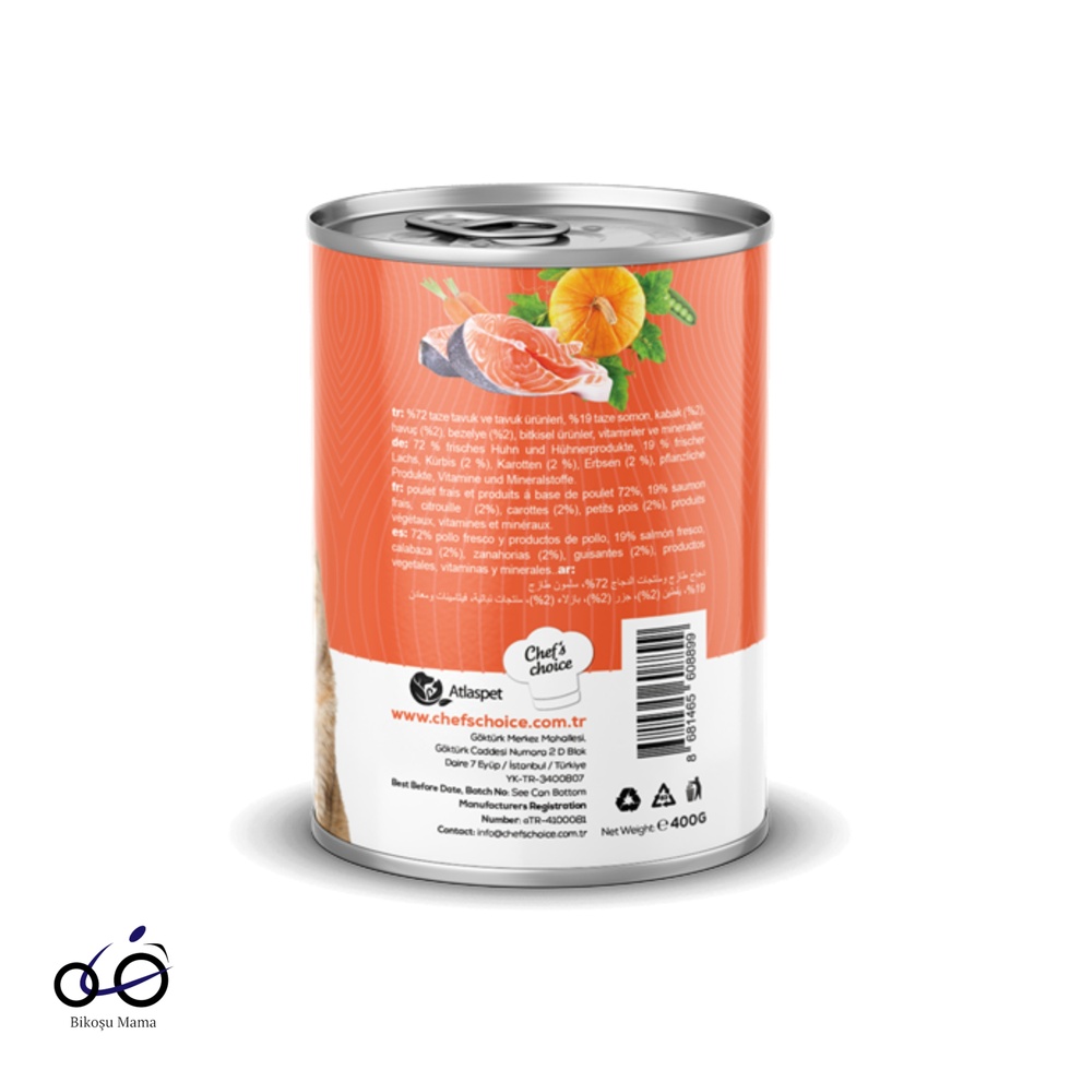 Chefs Choice Tahılsız, Hipoalerjenik, Somon Balıklı Ve Balkabaklı Ezme Yetişkin Kedi Yaş Mama 6x400gr