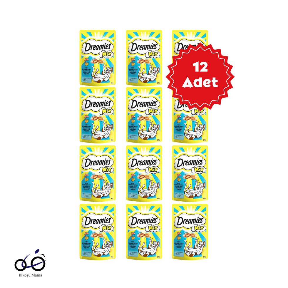 Mix İç Dolgulu Somonlu ve Peynirli Kedi Ödül Bisküvisi 12x60gr