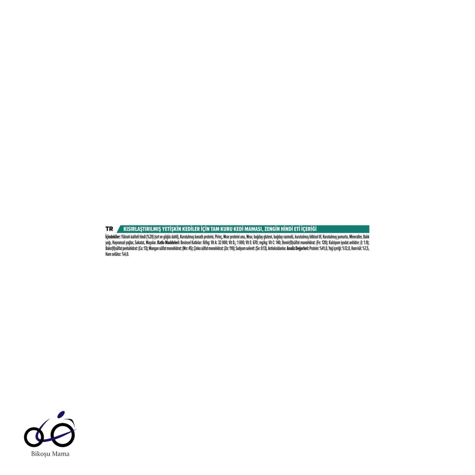 Hindili Kısırlaştırılmış Kedi Maması 1kg (AÇIK MAMA)