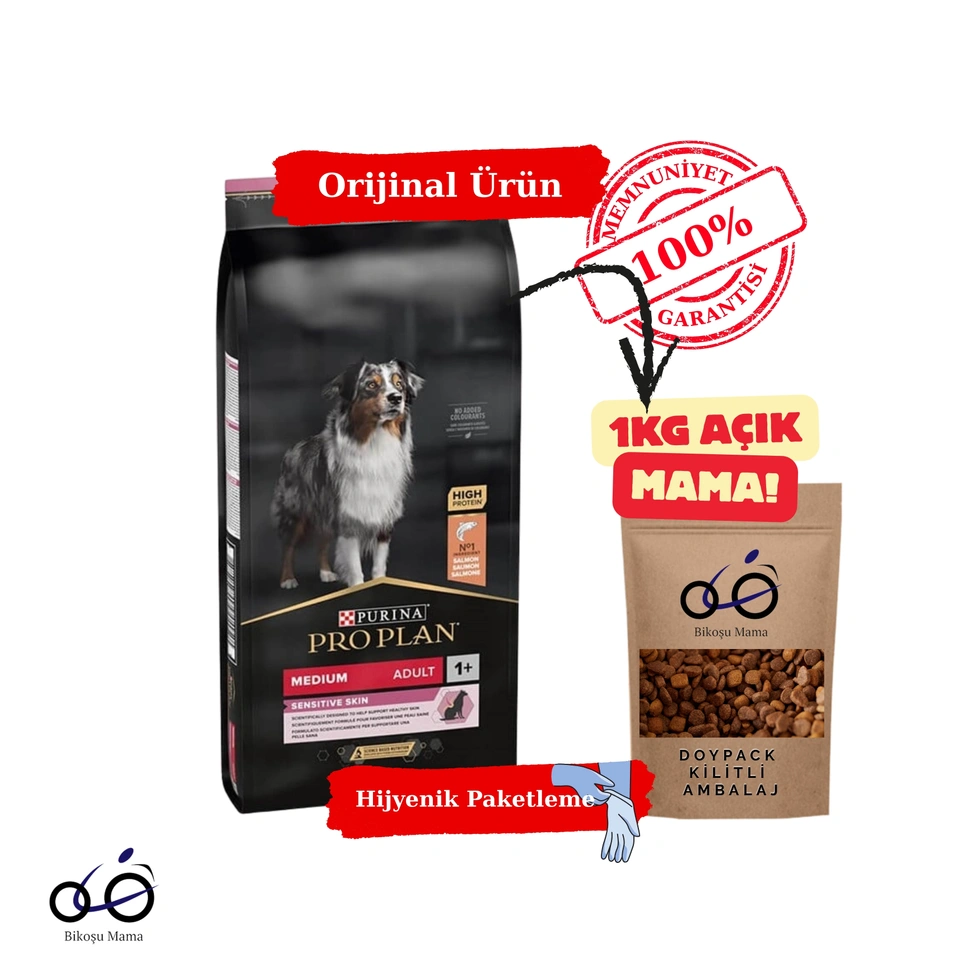 Medium Sensitive Skin Somonlu ve Pirinçli Yetişkin Orta Irk Köpek Maması 1kg (AÇIK MAMA)