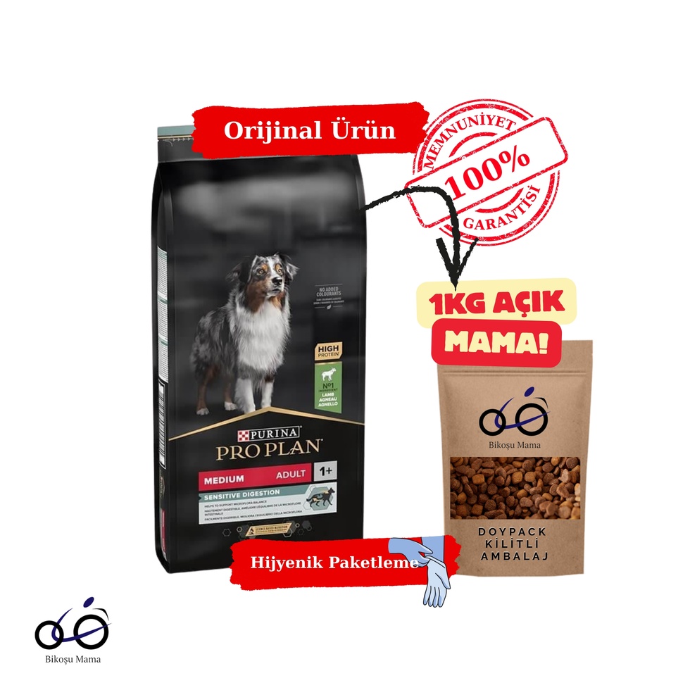 Medium Sensitive Digestion Kuzulu ve Pirinçli Orta Irk Yetişkin Köpek Maması 1kg (AÇIK MAMA)