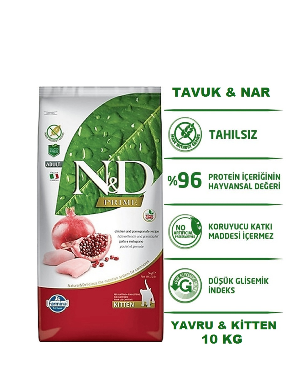 Prime Tavuklu ve Narlı Tahılsız Yavru Kedi Maması 1kg (AÇIK MAMA)