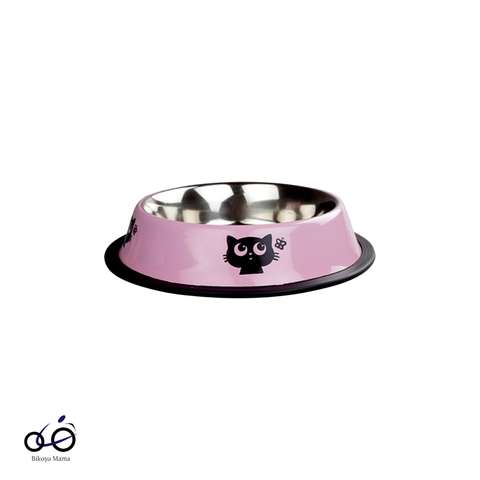 Pembe Kedi Desenli Mama & Su Kabı-8oz-Pembe