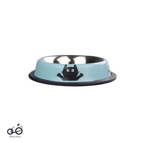 Mavi Kedi Desenli Mama & Su Kabı-8oz-Mavi