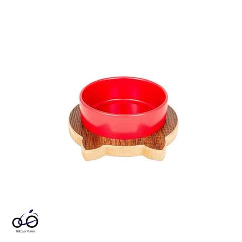 Kırmızı Kedili Seramik Mama ve Su Kabı 400ml