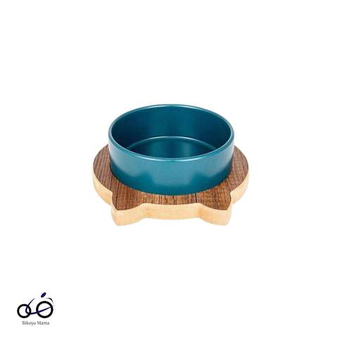 Petrol Yeşili Kedili Seramik Mama ve Su Kabı 400ml