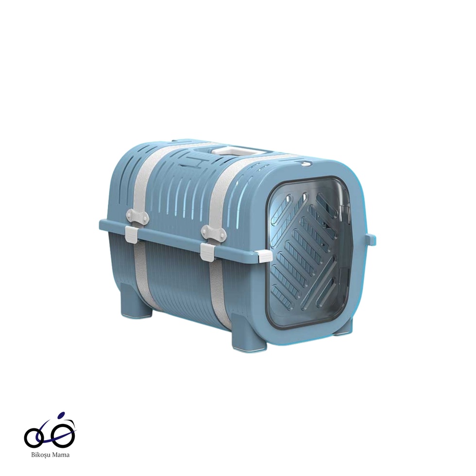 Soluk Turkuaz-Krem Kemer Detaylı Kedi ve Köpek Taşıma Çantası