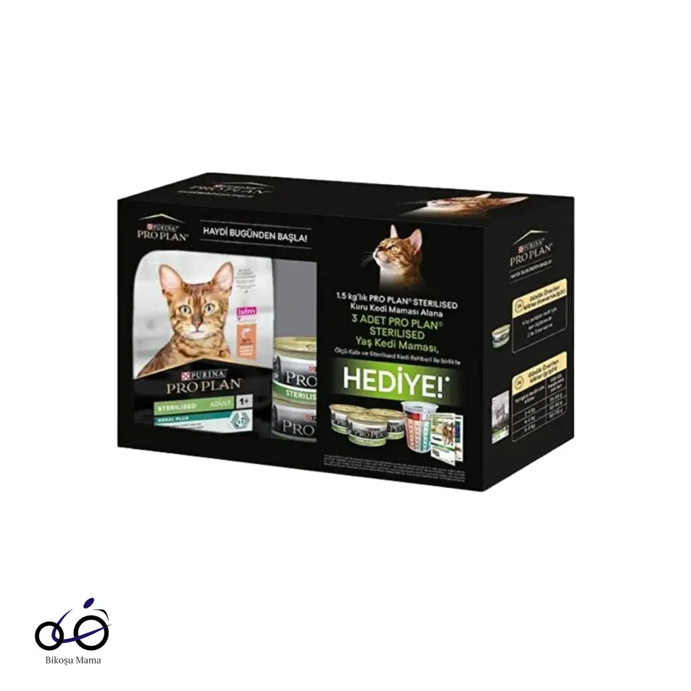 Kısırlaştırılmış Somon Balıklı Kedi Maması 1,5 Kg + 3 Adet Yaş Mama Hediye