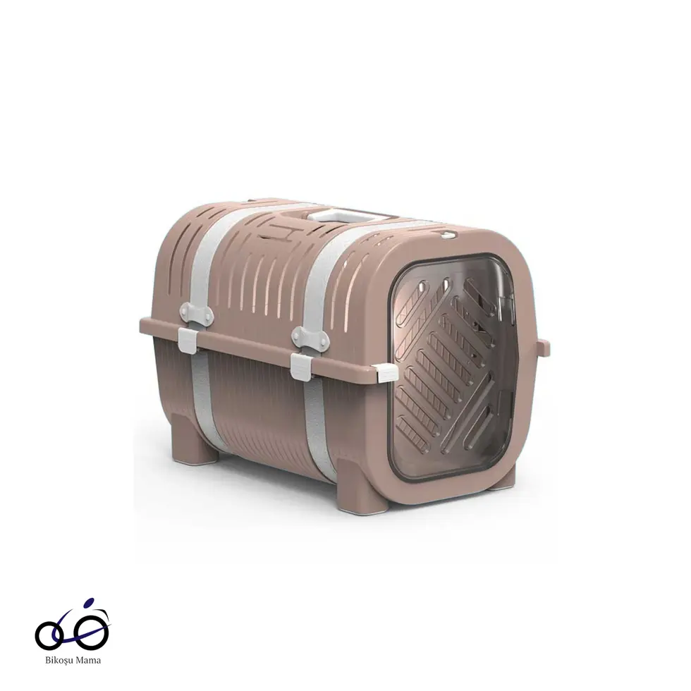 Açık Kahve-Gri Kemer Detaylı Kedi ve Köpek Taşıma Çantası